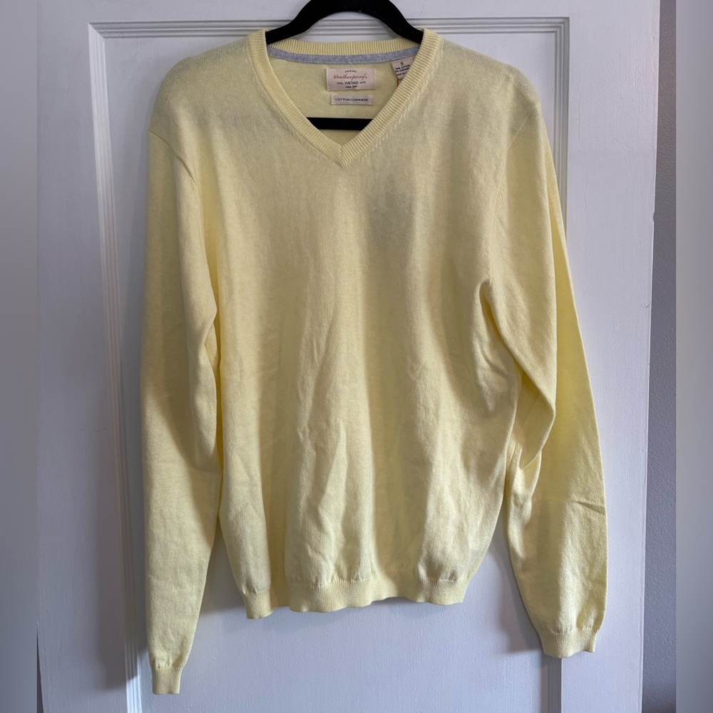 NWT Weatherproof Men’s Cotton Cashmere V-Neck Sweater in Pale Yellow Size Small